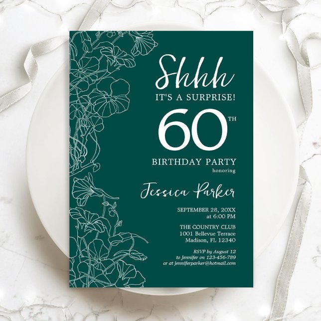 Teal Green Surprise 60th Birthday Invitation (Creator Uploaded)