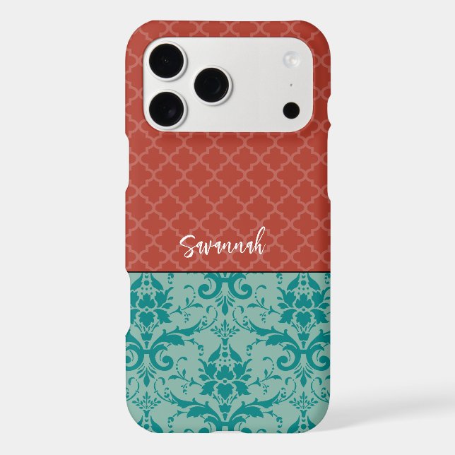Teal Green Terracotta Victorian Damask Moroccan  (Back)