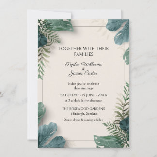 Teal Green Tropical Botanical Wedding Invitation