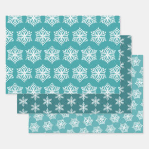 Teal Green Turquoise & White Snowflakes Christmas Wrapping Paper Sheet