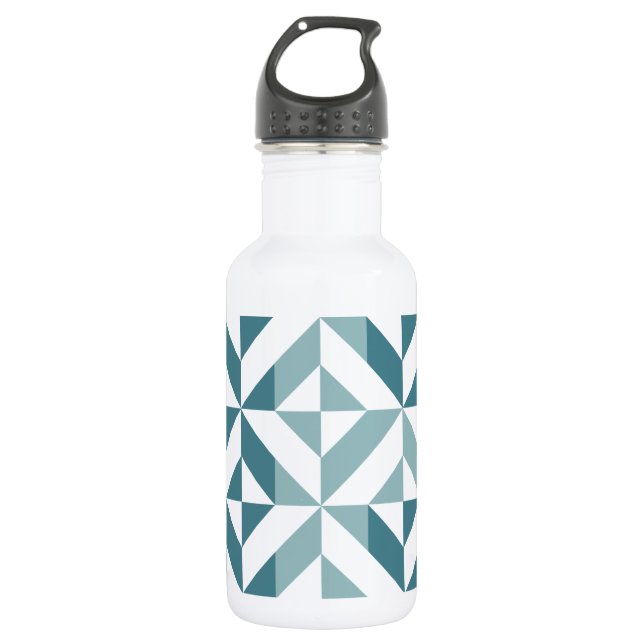Teal Green Two Tone Geometric ZigZag 532 Ml Water Bottle (Front)