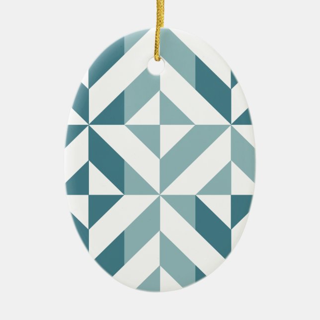 Teal Green Two Tone Geometric ZigZag Ceramic Ornament (Front)
