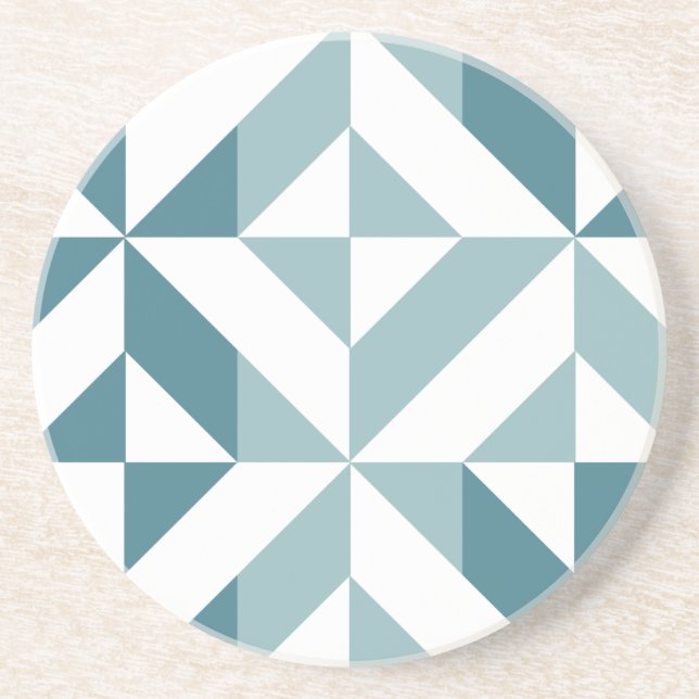 Teal Green Two Tone Geometric ZigZag Coaster (Front)