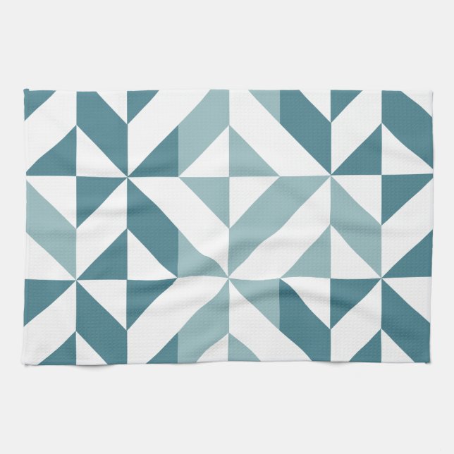 Teal Green Two Tone Geometric ZigZag Kitchen Towel (Horizontal)