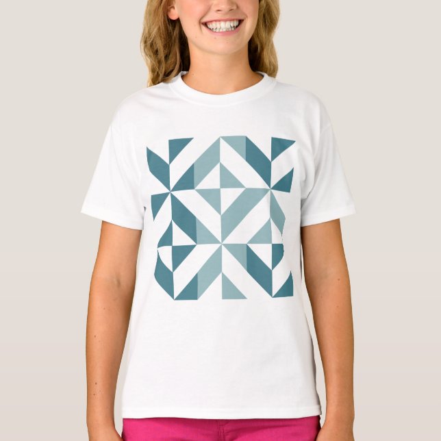 Teal Green Two Tone Geometric ZigZag T-Shirt (Front)