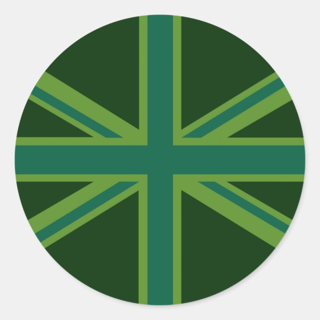 Teal Green UK Union Jack Decor Classic Round Sticker (Front)