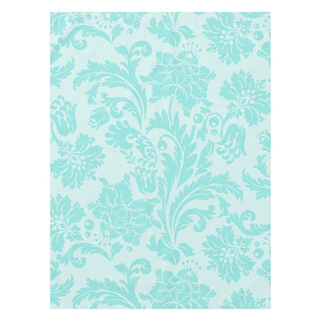 Teal green vintage damask print tablecloth (Front)