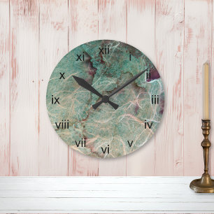 Teal Green Vintage Wallpaper Abstract Round Clock