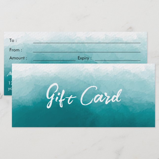 Teal Green Watercolor background Gift Certificate (Front/Back)