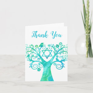 Teal Green Watercolor Tree of Life Thank You Card