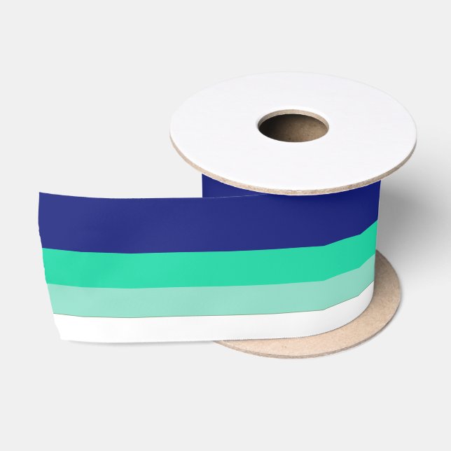 Teal green white striped satin ribbon (Spool)