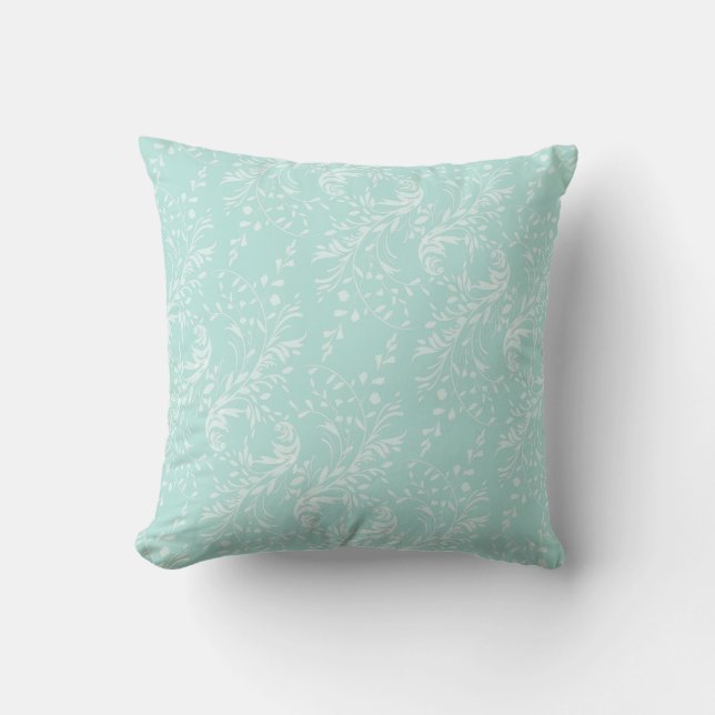 Teal green wildflower damask pattern pillow (Front)