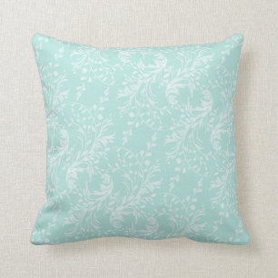 Teal green wildflower damask pattern pillow