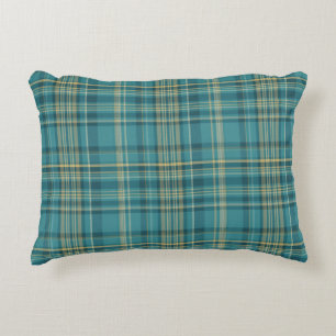 Teal Green Yellow Beige Plaid Tartan Pattern Accent Pillow