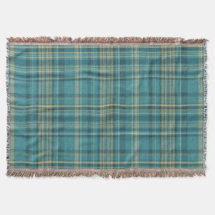 Teal Green Yellow Beige Plaid Tartan Pattern Throw Blanket