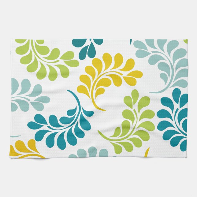 Teal Green Yellow Floral Kitchen Gifts Towel (Horizontal)