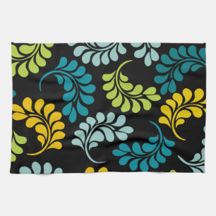 Teal Green Yellow Flowers Monogram Kitchen Towel