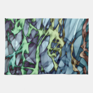 Teal Green Yellow Orange Gold Red Abstract Art Kitchen Towel