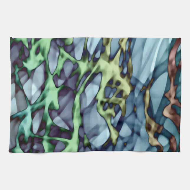 Teal Green Yellow Orange Gold Red Abstract Art  Kitchen Towel (Horizontal)