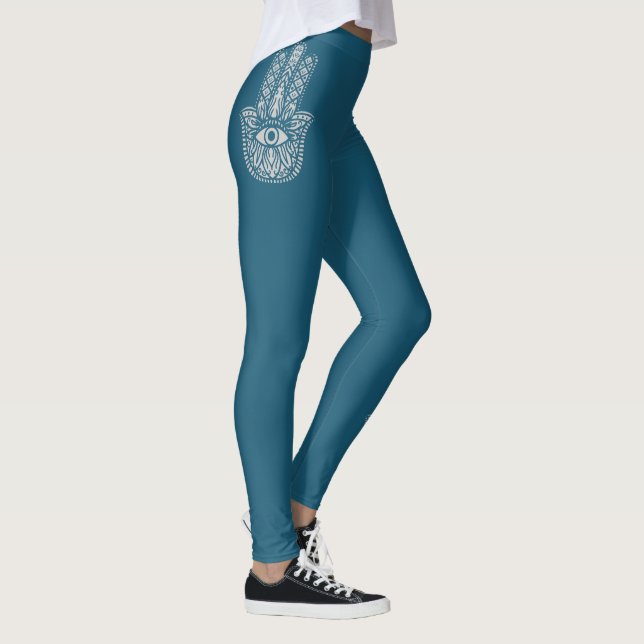 Teal Green Yoga Studio Hamsa Customizable Leggings (Right)