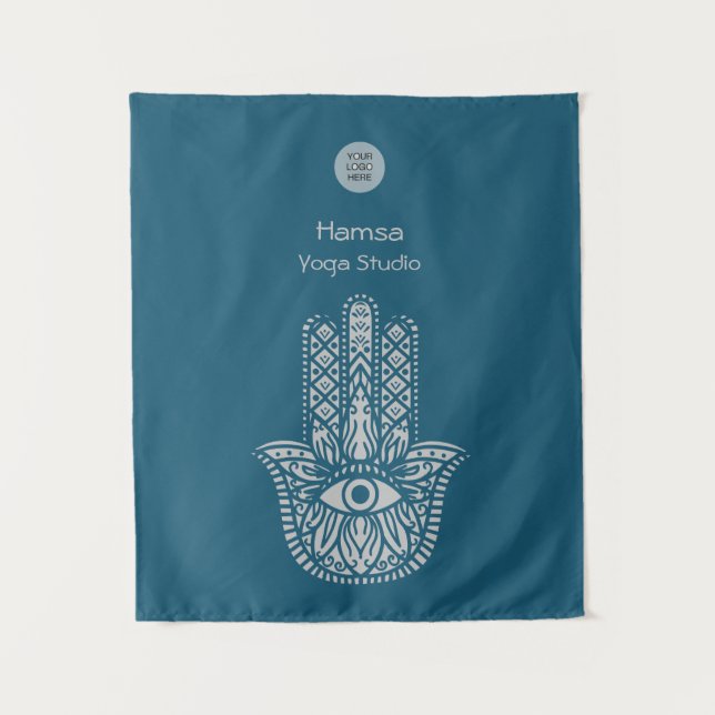 Teal Green Yoga Studio Hamsa Customizable Tapestry (Front)