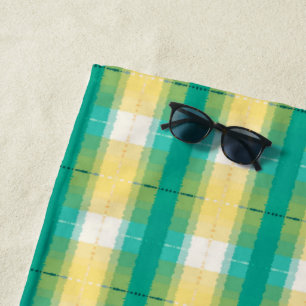 Teal Green Yolk Yellow White Striped Pattern    Beach Towel