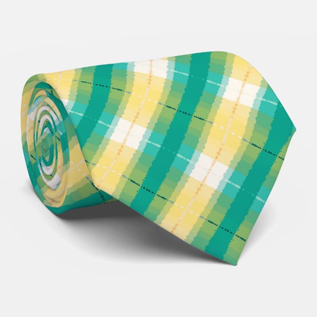 Teal Green Yolk Yellow White Striped Pattern Tie (Rolled)