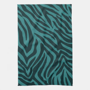 Teal Green Zebra Animal Print Kitchen Towel