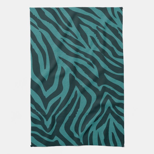 Teal Green Zebra Animal Print Kitchen Towel (Vertical)