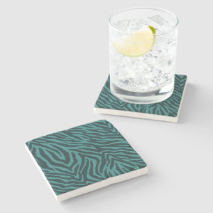 Teal Green Zebra Animal Print Stone Coaster