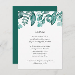 Teal Greenery Details Wedding Other Information Enclosure Card