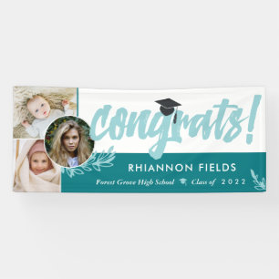Teal Greenery Overlapping Photos Congrats Graduate Banner