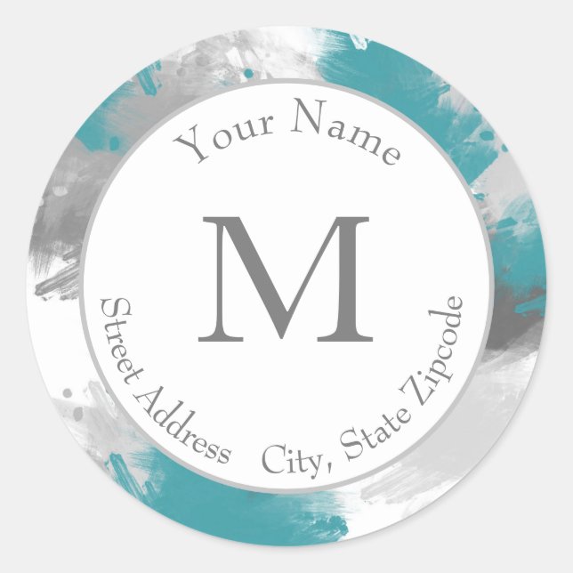  Teal Grey Abstract Brushstrokes Labels (Front)