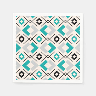 Teal grey and beige geometric pattern  napkin