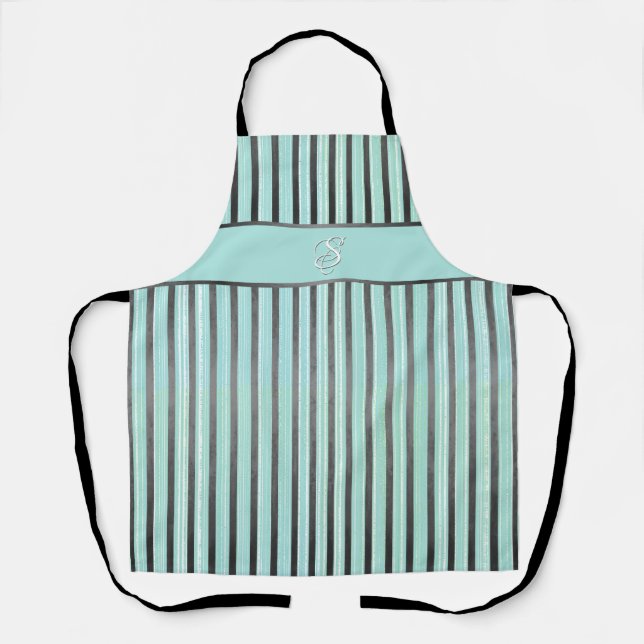 Teal, Grey, and White Stripes Apron (Front)