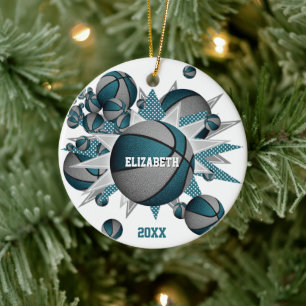 teal grey basketball blowout girls sports ceramic ornament