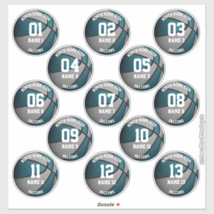 teal grey basketball players names 3 inch stickers