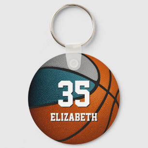 teal grey basketball sports team colours keychain