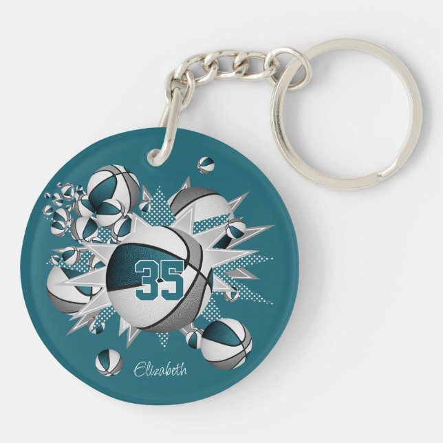 teal grey basketballs stars buy 1 or bulk order keychain (Back)