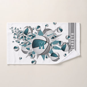 teal grey basketballs stars girls monogrammed hand towel