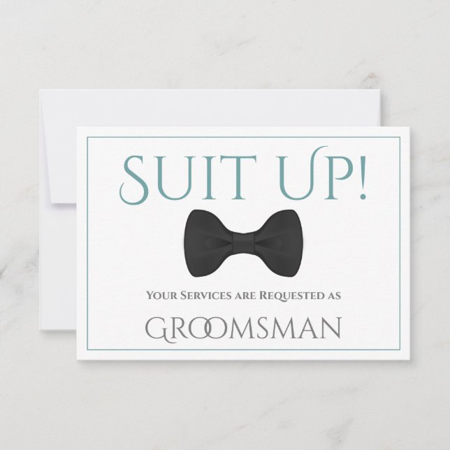 Teal & Grey Be My Groomsman Fun Bow Tie Card (Front)