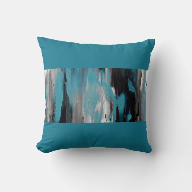 Teal Grey Black and White Abstract Colour Block Throw Pillow (Front)