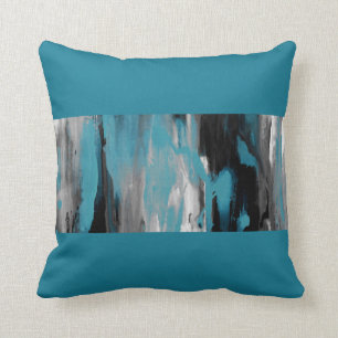 Teal Grey Black and White Abstract Colour Block Throw Pillow