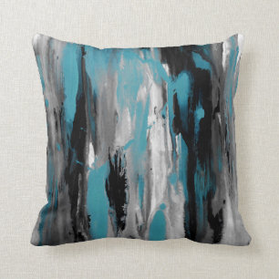 Teal Grey Black and White Abstract Throw Pillow