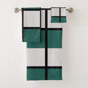 Teal Grey Black Chequered Pattern  Bath Towel Set