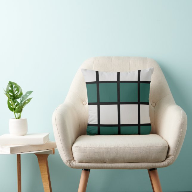Teal Grey Black Chequered Pattern Throw Pillow (Chair)