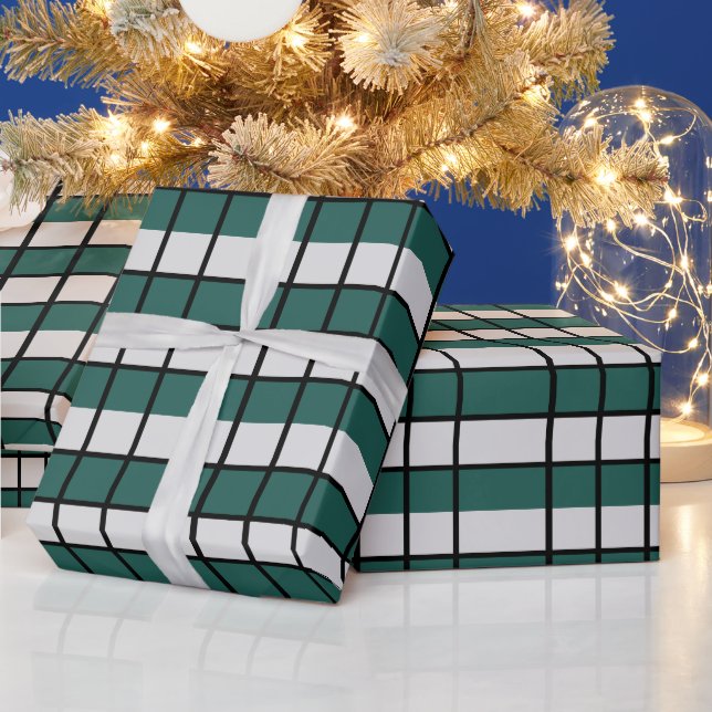 Teal Grey Black Chequered  Wrapping Paper (Holidays)