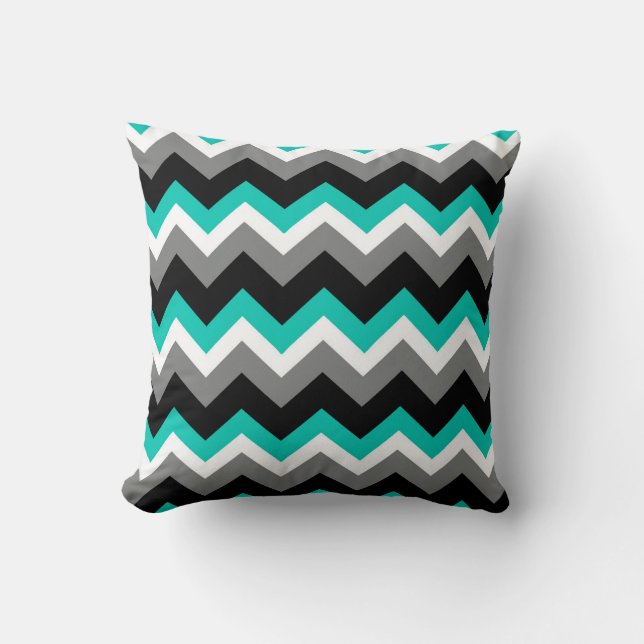 Teal Grey Black Chevron Pattern Throw Pillow (Front)