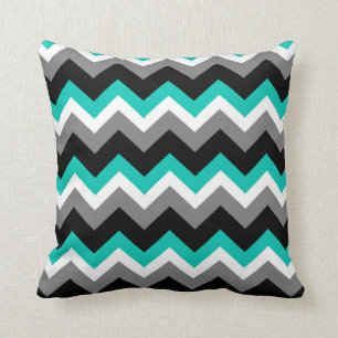 Teal Grey Black Chevron Pattern Throw Pillow