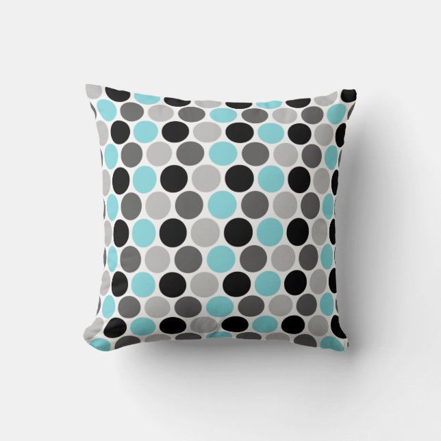 Teal, Grey, Black Retro Circles Pattern Throw Pillow (Front)